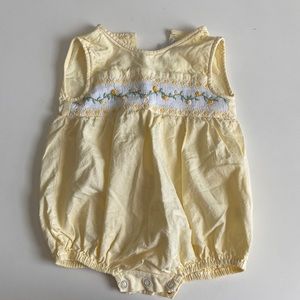 Smocked style, yellow bubble outfit, size 12 months